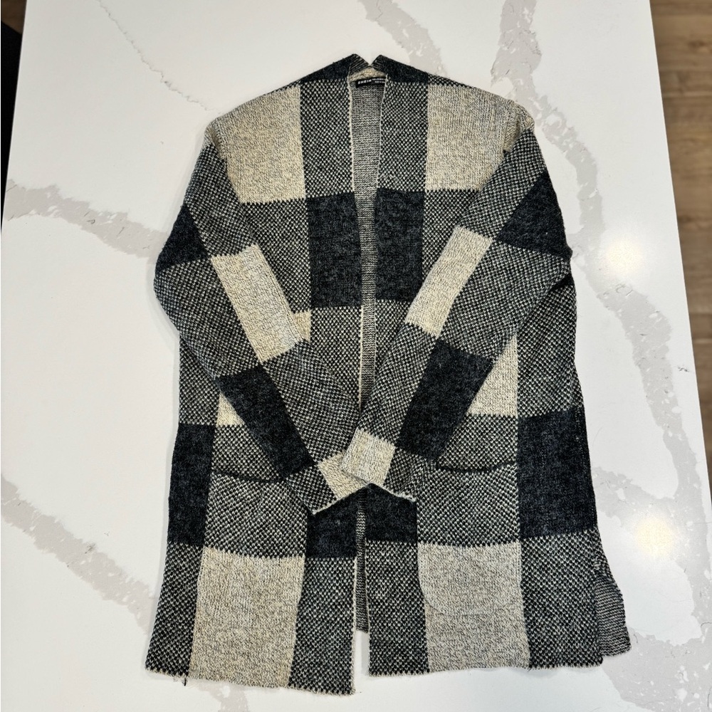 SHEIN Black and Cream Knit Cardigan